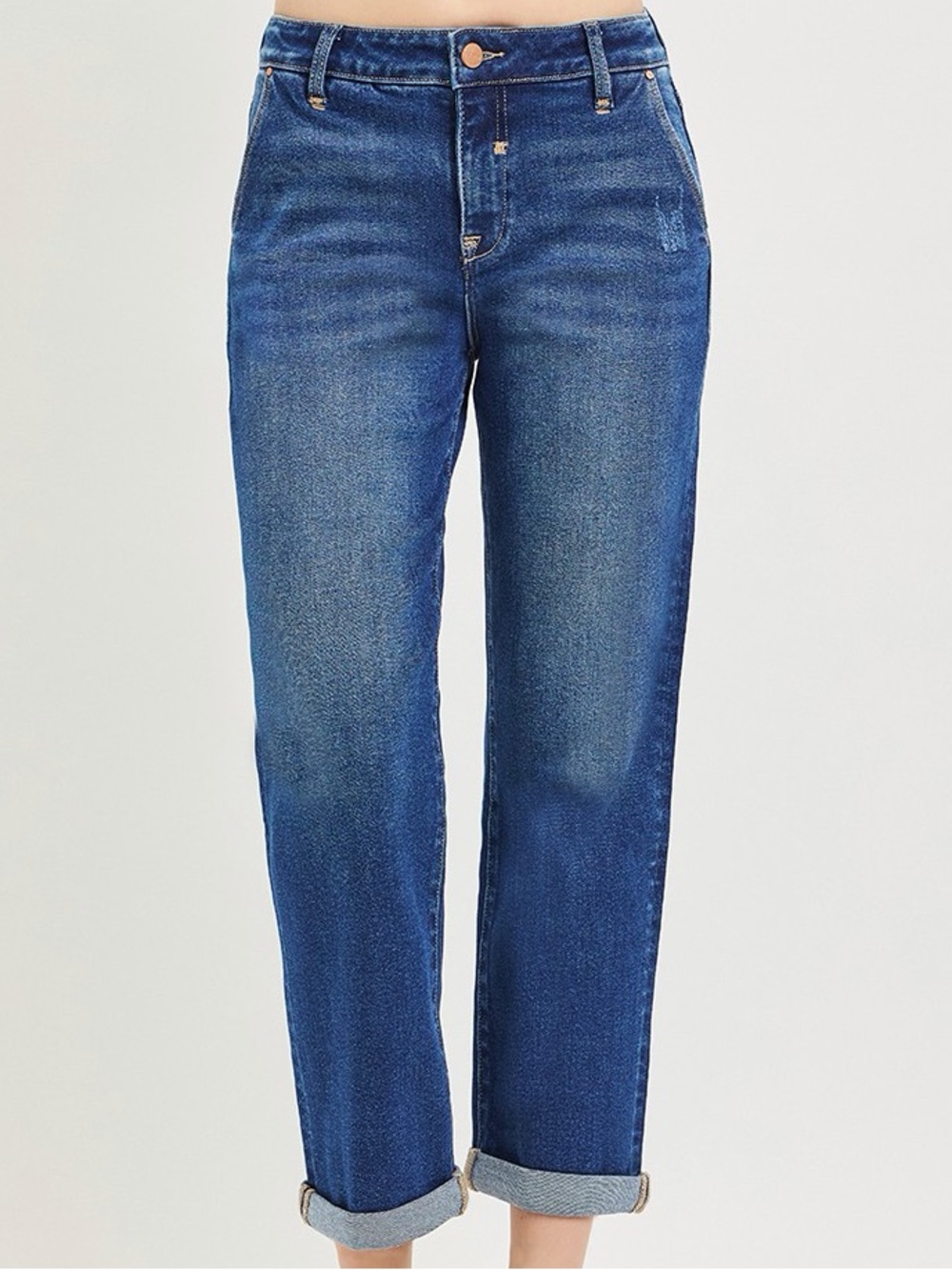 🩵Hello Gorgeous! RISEN Slouchy Cropped Distressed Boyfriend Jeans Cuffed Hem